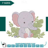 Cute Baby Elephant Embroidery Design - 7 Sizes | FineryEmbroidery - FineryEmbroidery