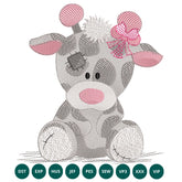 Cute Baby Giraffe Embroidery Design – Patchwork Applique with Bow