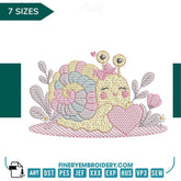 Cute Snail with Heart Embroidery Design - 7 Sizes | FineryEmbroidery - FineryEmbroidery