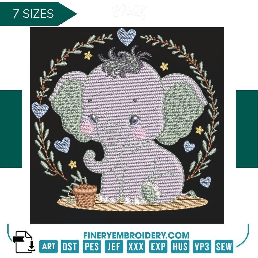 Cute little elephant – 7 Sizes - FineryEmbroidery