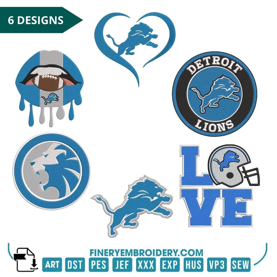 DETROIT LIONS - Pack of 6 Designs - Embroidery Design - FineryEmbroidery
