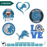 DETROIT LIONS - Pack of 6 Designs - Embroidery Design - FineryEmbroidery