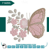 Delicate Butterfly and Flowers Embroidery Design - 7 Sizes | FineryEmbroidery - FineryEmbroidery
