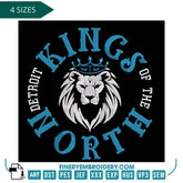 Detroit Kings of the North Embroidery Design – Fierce Lion Emblem for True Detroit Fans - FineryEmbroidery