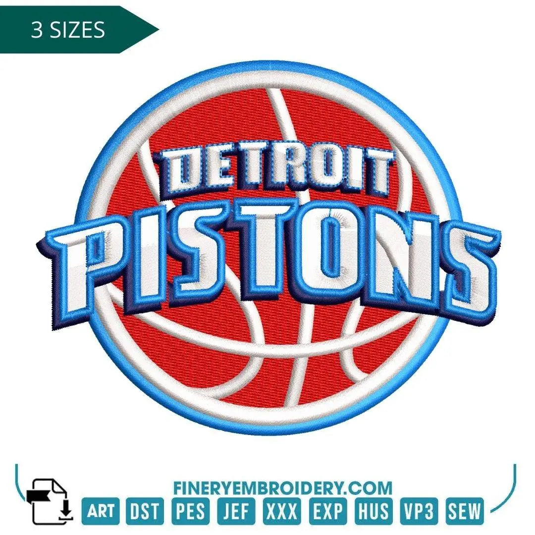 Detroit Pistons Embroidery Design – Motor City Logo in 3 Sizes - FineryEmbroidery