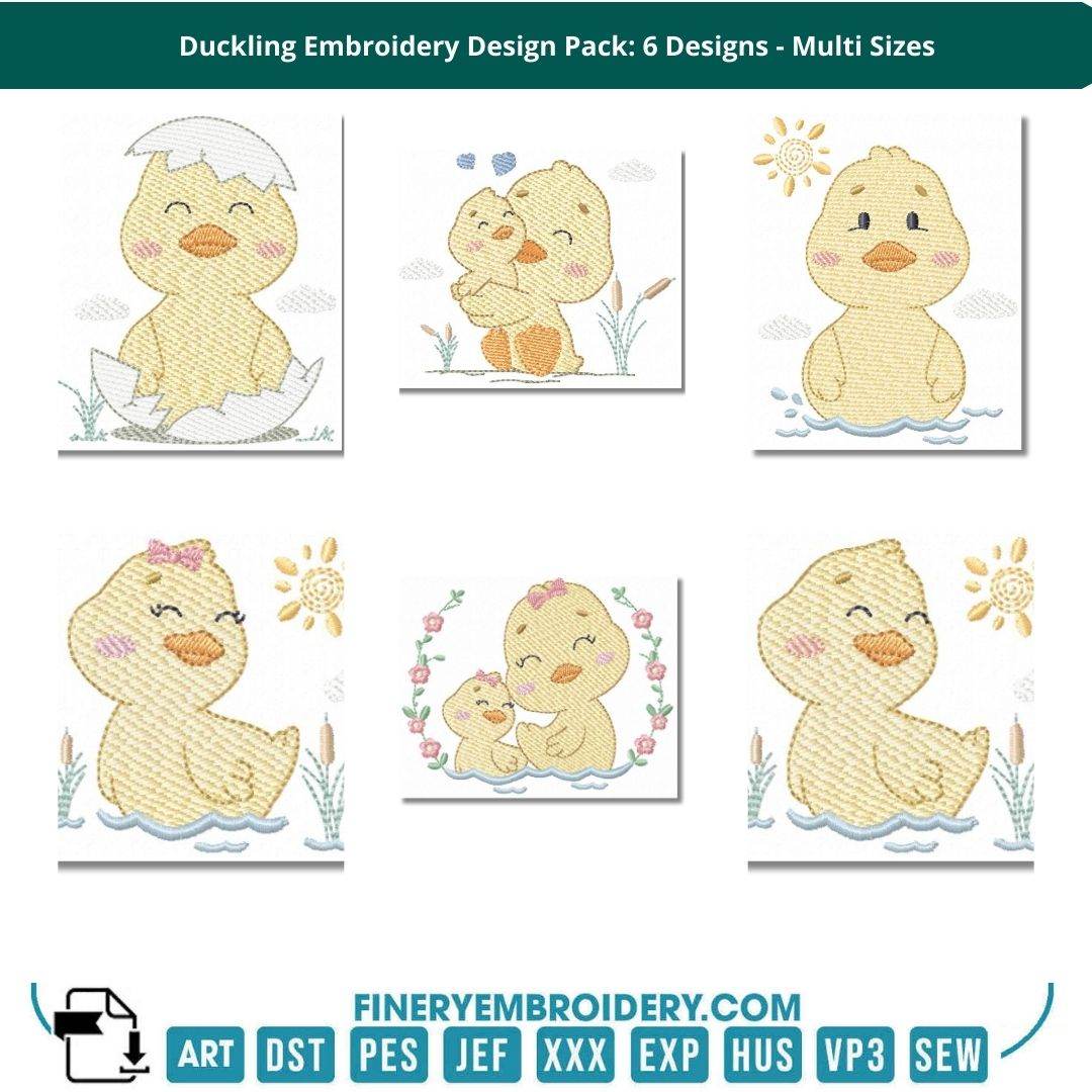 Duckling Embroidery Design Pack: 6 Designs - Multi Sizes - FineryEmbroidery