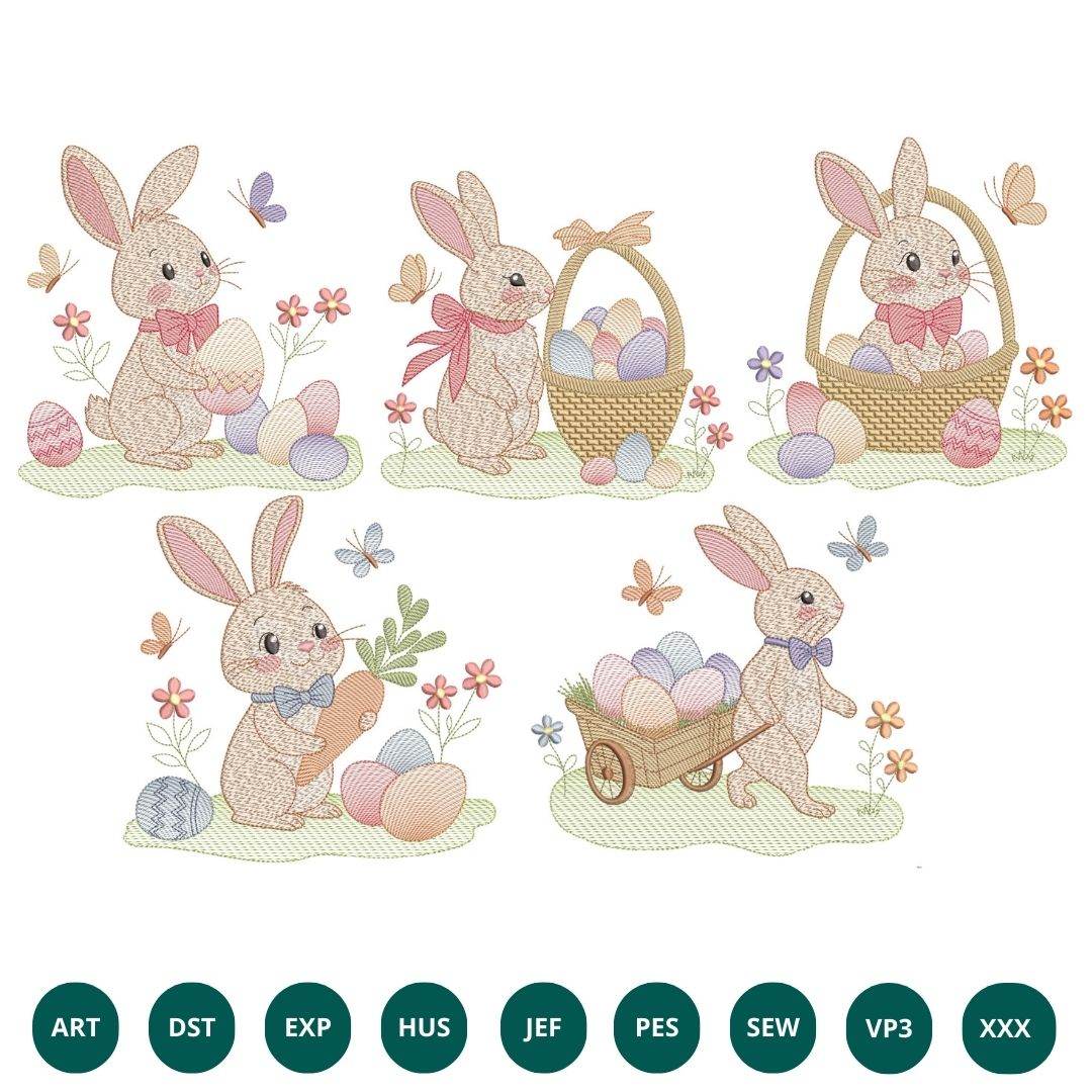 Easter Bunny Embroidery Designs - Cute Rabbit & Egg
