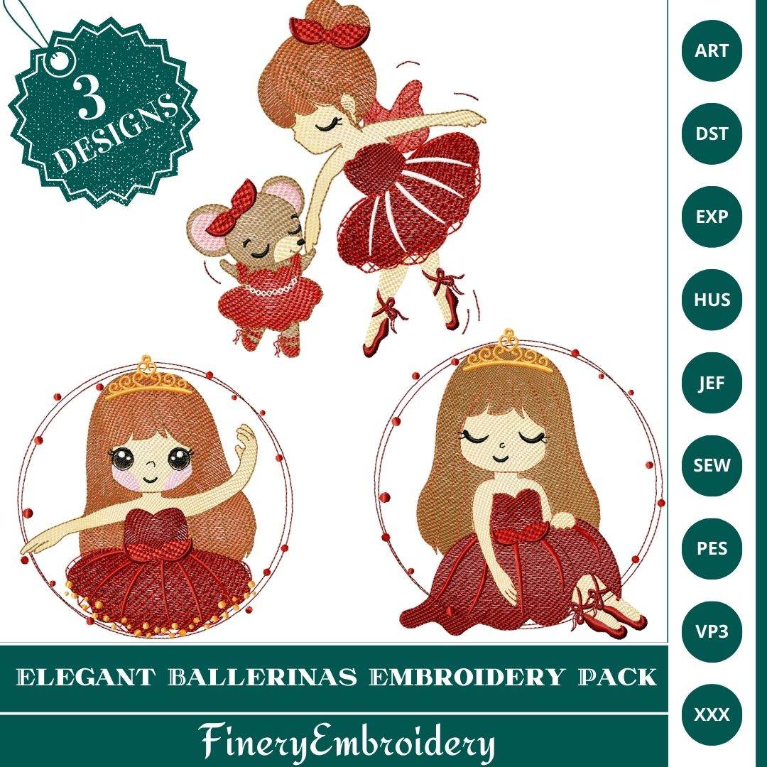 Elegant Ballerinas Embroidery Pack - 3 Graceful Designs - FineryEmbroidery