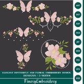 Elegant Butterfly and Floral Embroidery Design Pack – 5 Designs in 3 Sizes - FineryEmbroidery