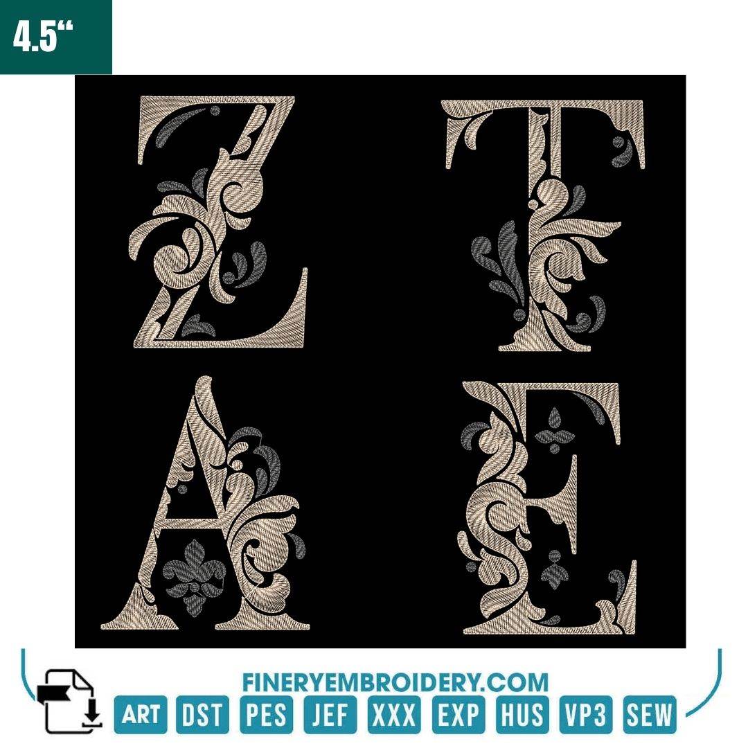 Elegant Floral Alphabet Embroidery Pack – 4.5" Decorative Lettering for Luxurious Monograms - FineryEmbroidery