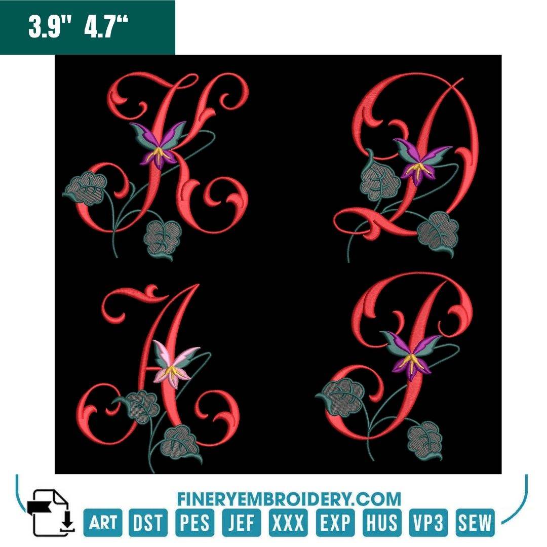 Elegant Floral Alphabet Embroidery Pack – Intricate Floral Monogram Letters - FineryEmbroidery