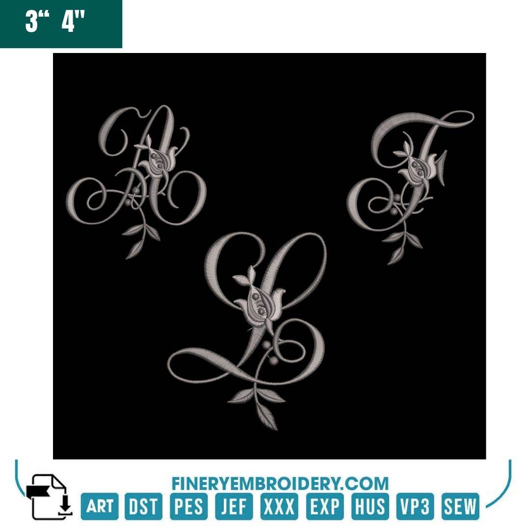 Elegant Floral Monogram Alphabet Embroidery Pack – Full A-Z Collection - FineryEmbroidery
