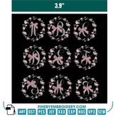 Elegant Floral Monogram Alphabet Embroidery with Bows and Roses - FineryEmbroidery