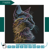 Elegant Multicolor Cat Embroidery Design - 7 Sizes- Embroidery Design - FineryEmbroidery