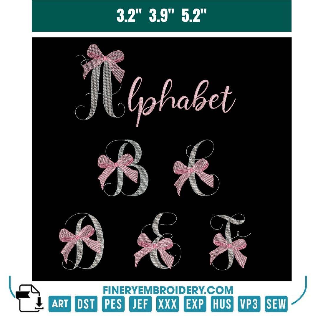 Elegant Ribbon Monogram Embroidery Alphabet Set - A to Z - FineryEmbroidery