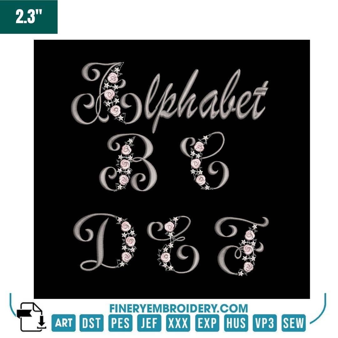 Elegant Rose Alphabet Embroidery Pack – Romantic Monogram Letters from A to Z - FineryEmbroidery
