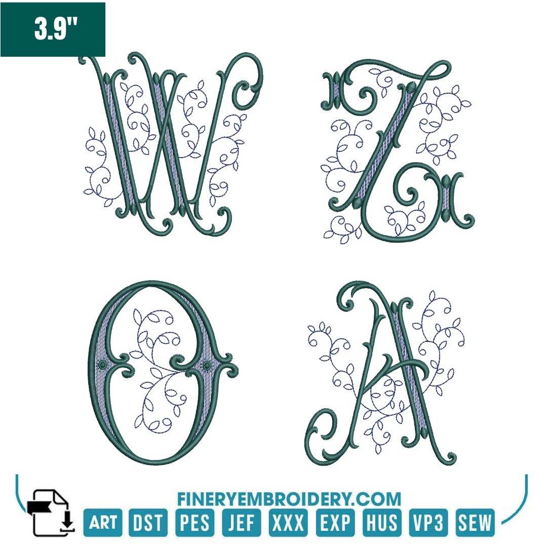Elegant Swirl Alphabet Embroidery Pack – Sophisticated Monogram Letters with Decorative Flourishes - FineryEmbroidery