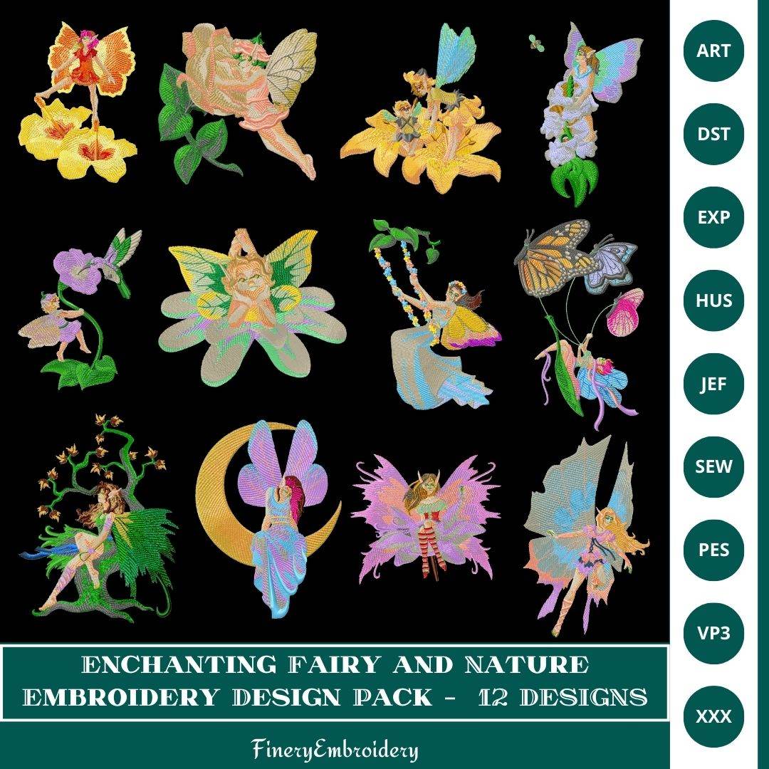 Enchanting Fairy and Nature Embroidery Design Pack – 12 DESIGNS - FineryEmbroidery