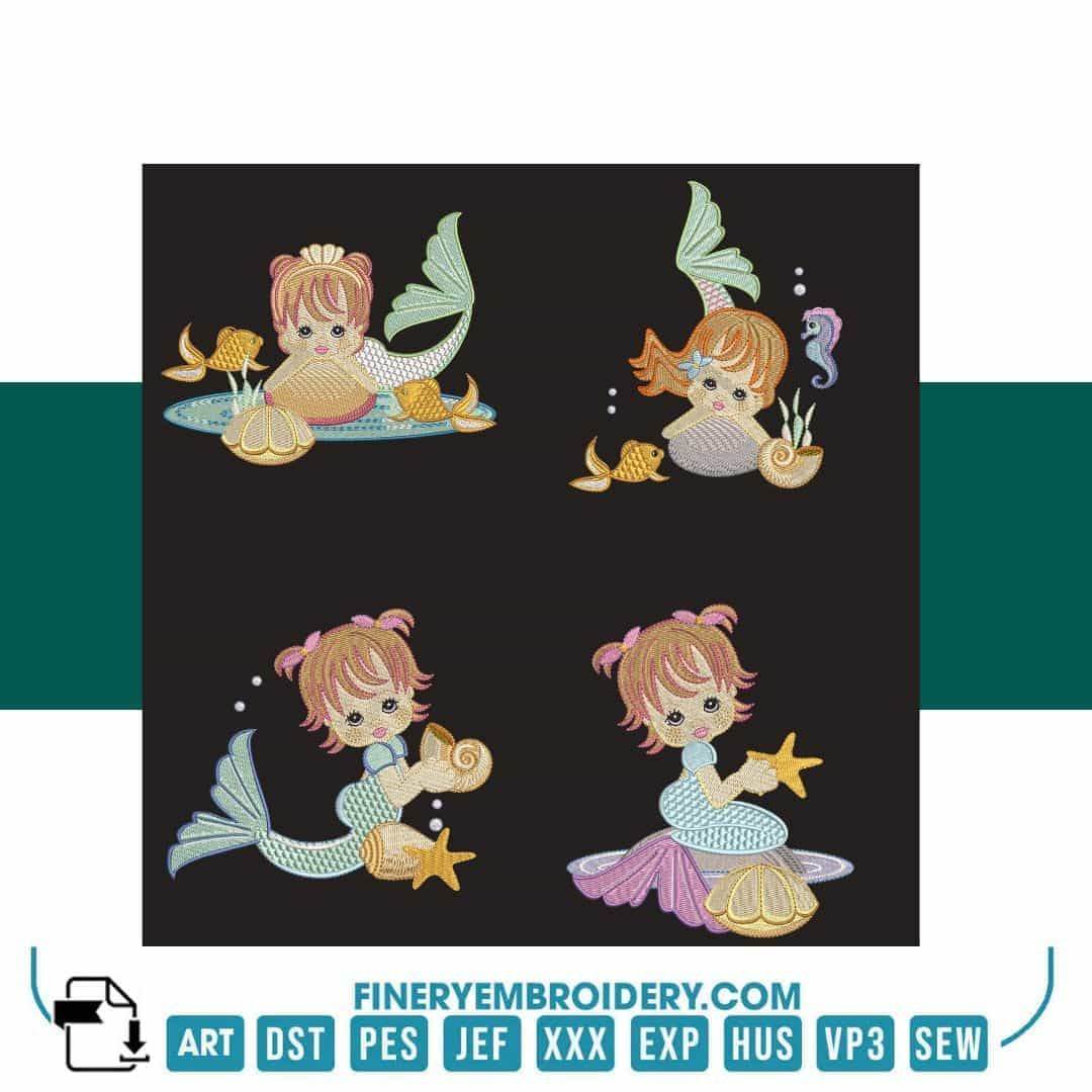 Enchanting Mermaid Embroidery Pack: 4 Magical Scenes - Embroidery Designs - FineryEmbroidery