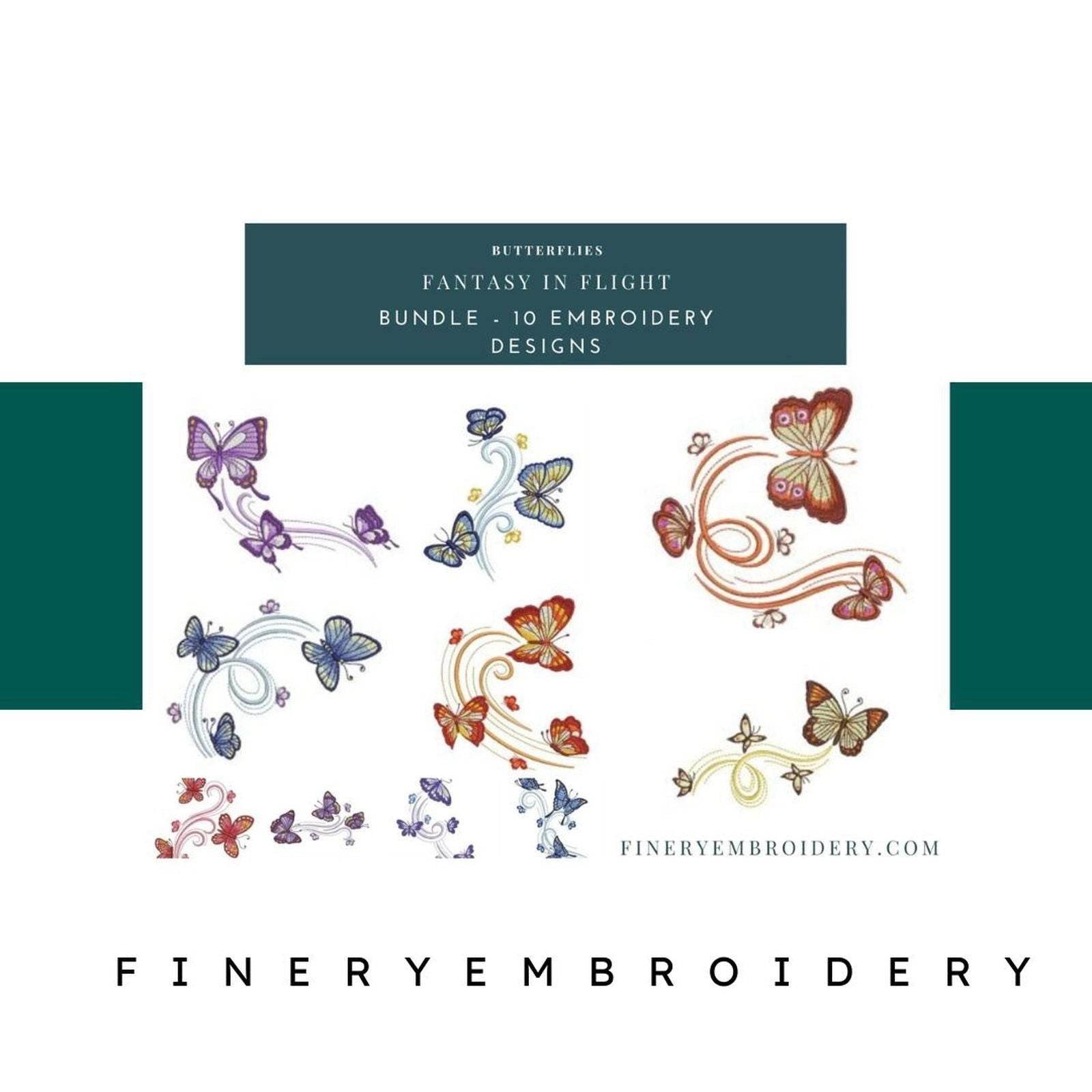 FANTASY IN FLIGHT BUTTERFLIES- Pack of 10 Designs - Embroidery Designs - FineryEmbroidery