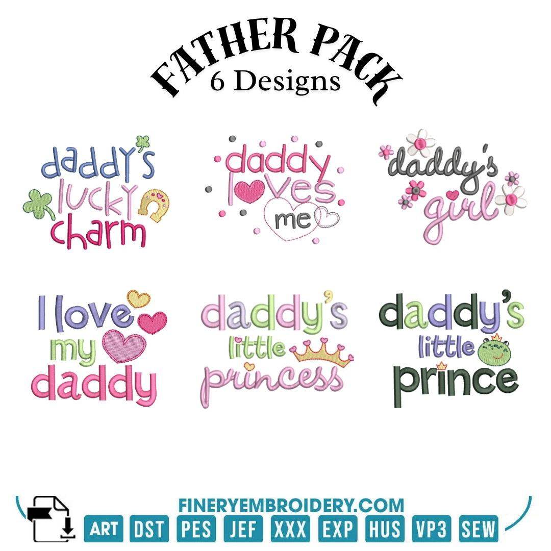Father's Day Embroidery Pack - 6  Designs - 2 sizes - FineryEmbroidery