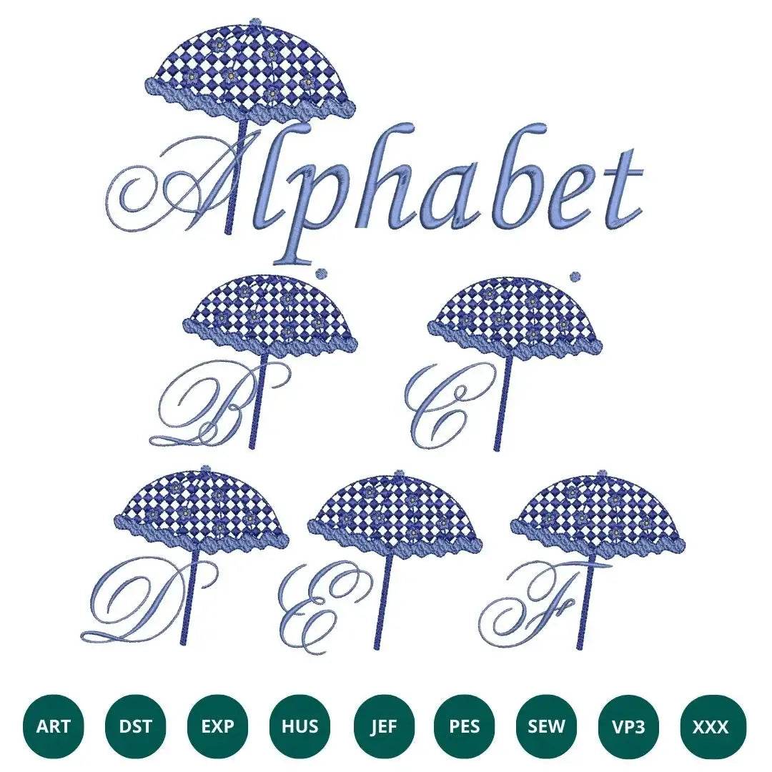 Alphabet Ombrella Embroidery Designs – Complete A to Z Set