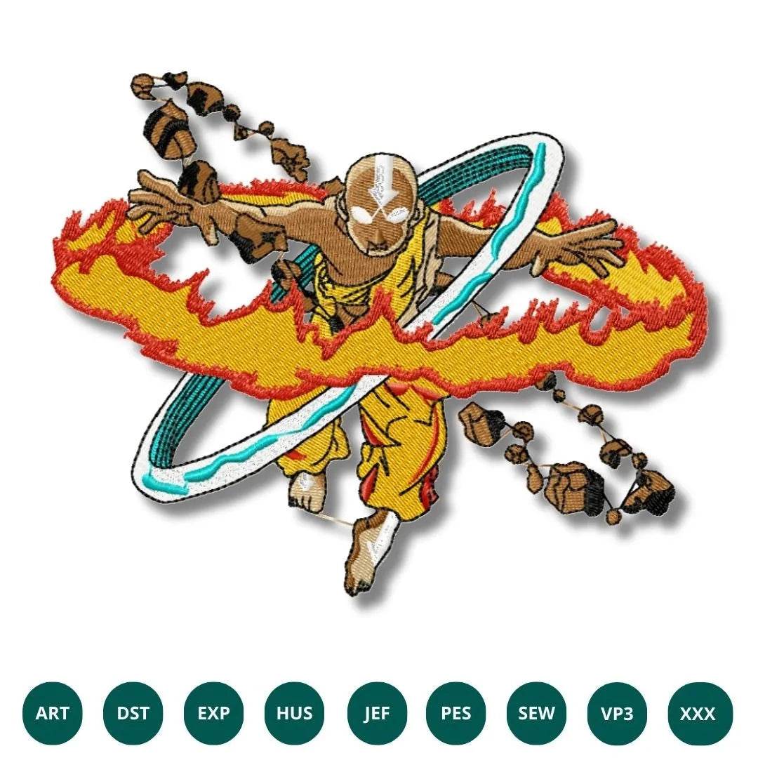 Avatar State Airbender Embroidery Design – Aang Master of the Four Elements