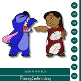 Playful Lilo & Stitch Embroidery Design - Cute Cartoon Duo