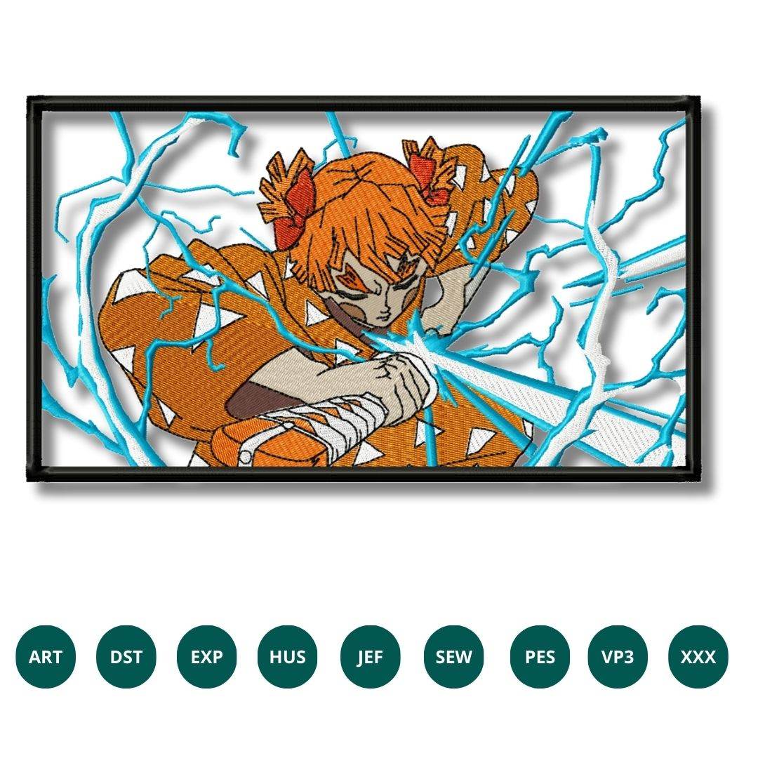 Zenitsu Agatsuma Embroidery Design – Thunder Breathing Strike