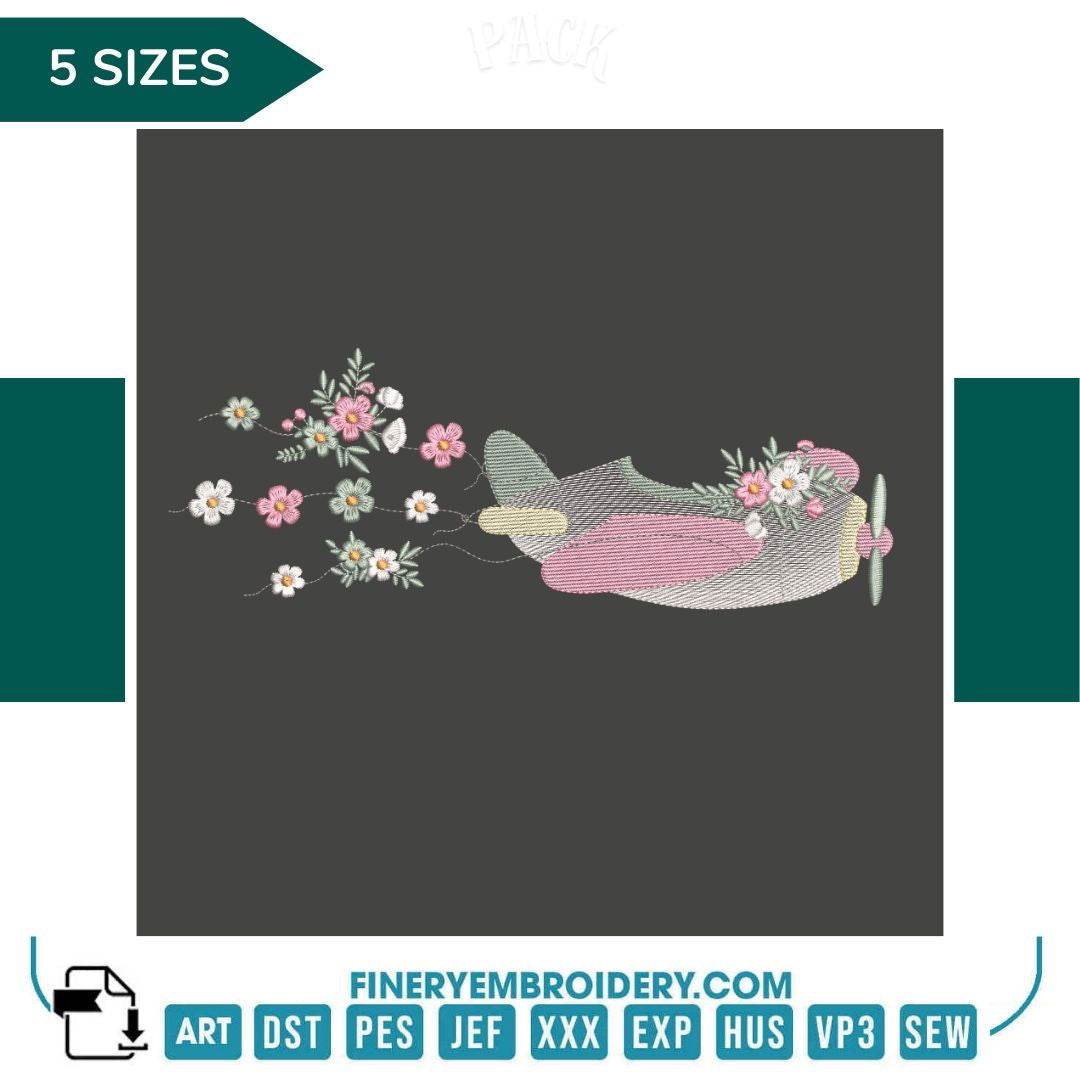 Floral Airplane Embroidery Design | FineryEmbroidery - FineryEmbroidery
