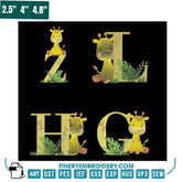 Giraffe Jungle Alphabet Embroidery Pack – Monogram Letters with Safari Theme - FineryEmbroidery