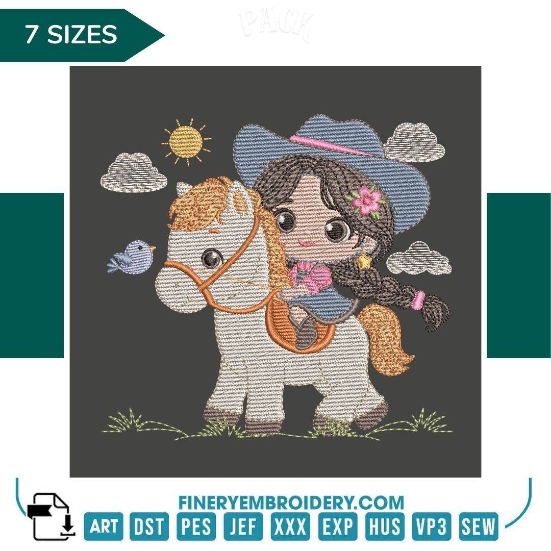Girl Riding a Horse Embroidery Design | FineryEmbroidery - FineryEmbroidery