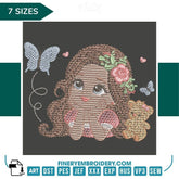 Girl with Flowers and Butterfly Embroidery Design | FineryEmbroidery - FineryEmbroidery