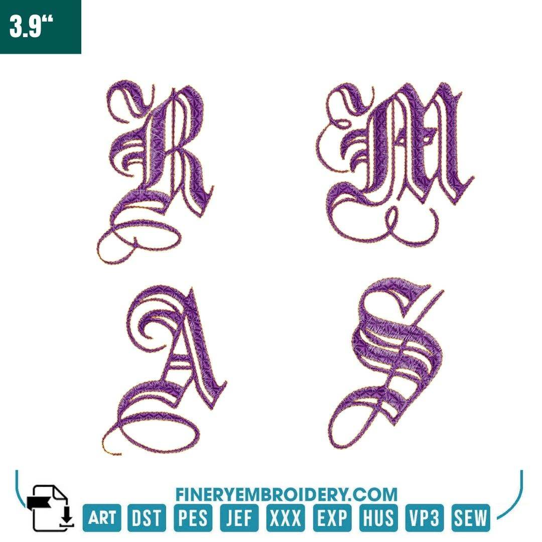 Gothic Script Alphabet Embroidery Pack – Complete A-Z Monogram Collection - FineryEmbroidery