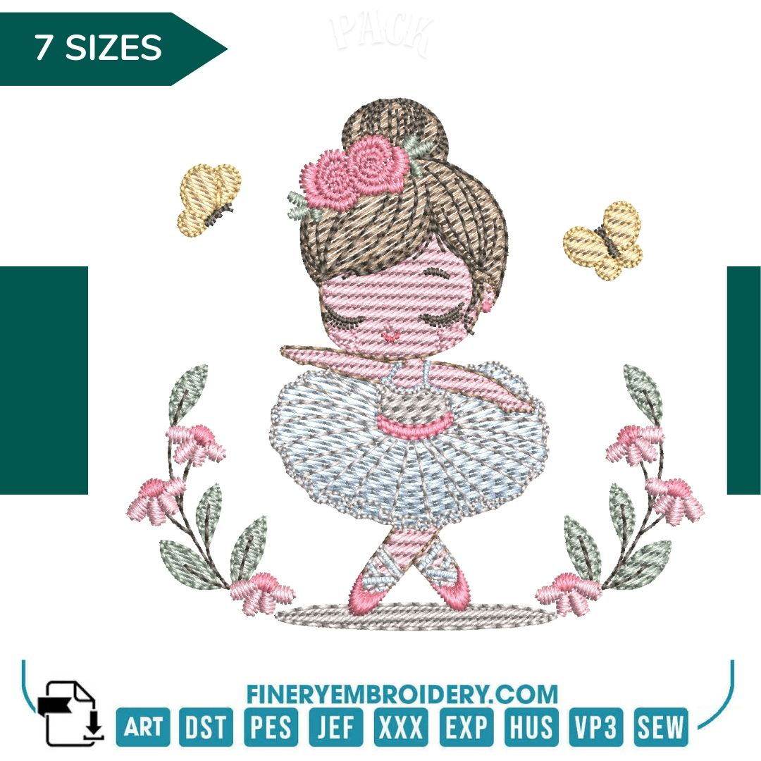 Graceful Little Ballerina Embroidery Design - 7 Sizes | FineryEmbroidery - FineryEmbroidery
