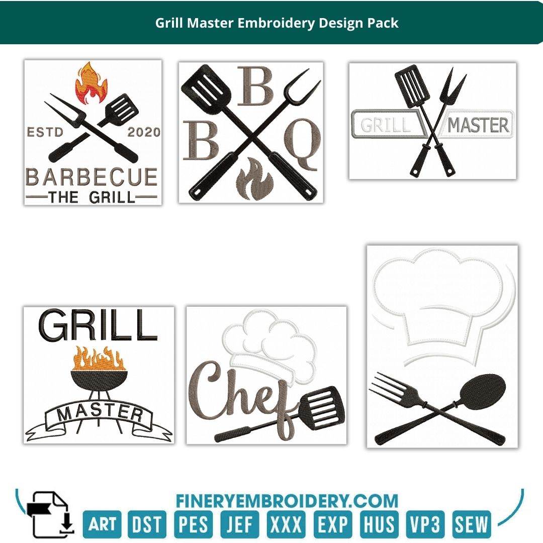 Grill Master Embroidery Design Pack: BBQ-Themed Creations for Every Chef! - FineryEmbroidery
