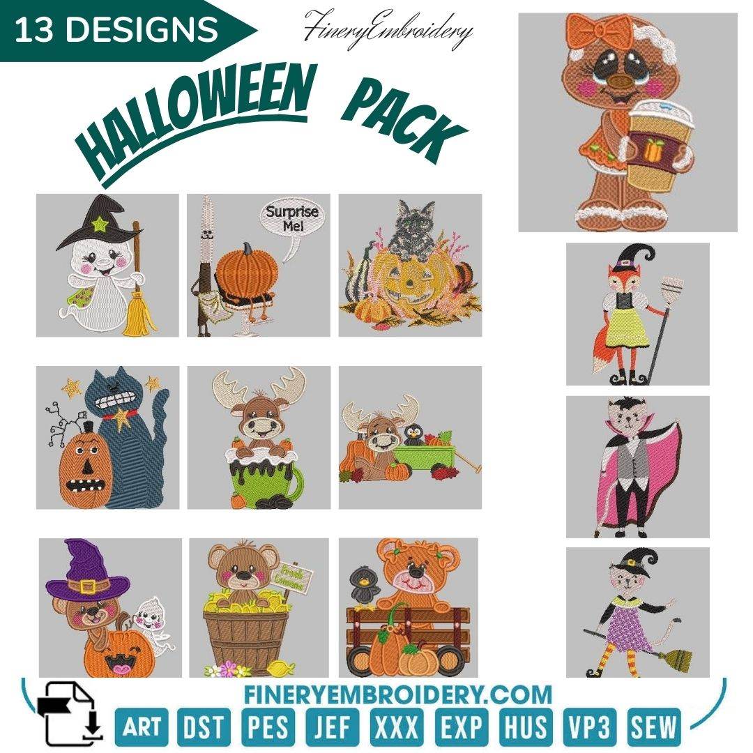 Halloween ghost embroidery pack - cute and scary ghosts - FineryEmbroidery