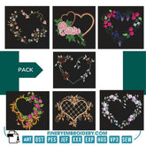 Heart in bloom - 7 Embroidery designs Pack - FineryEmbroidery