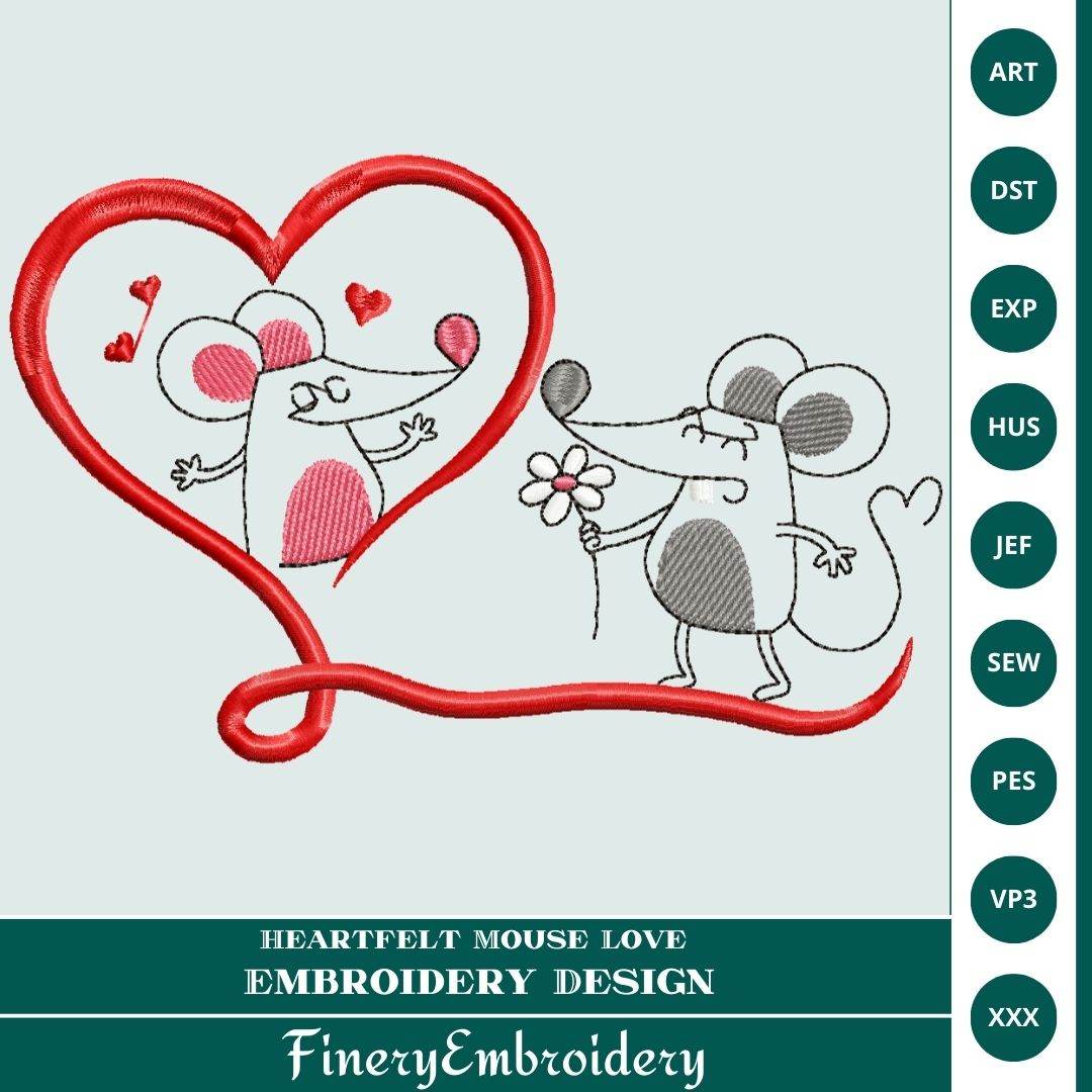 Heartfelt Mouse Love Embroidery Design - FineryEmbroidery