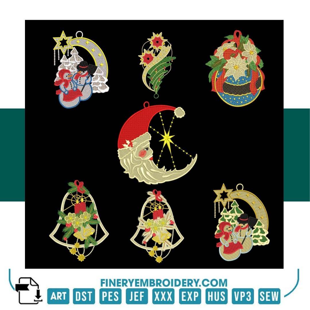 Holiday Embroidery Designs Pack – 7 Christmas Ornaments & Festive Patterns - FineryEmbroidery