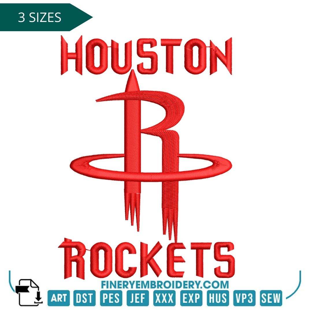 Houston Rockets Embroidery Design – Bold Team Logo in 3 Sizes - FineryEmbroidery