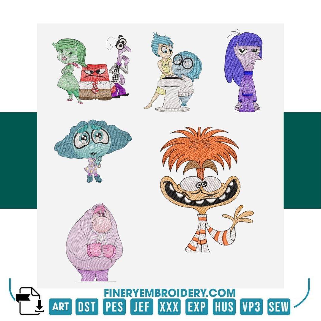 Inside Out Emotions Embroidery Design Pack – 12 Designs - 4 Sizes | FineryEmbroidery - FineryEmbroidery
