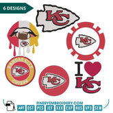 Kansas city Chiefs - Pack of 6 Designs - Embroidery Design - FineryEmbroidery