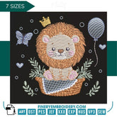 Lion in basket embroidery design – 7 Sizes - FineryEmbroidery