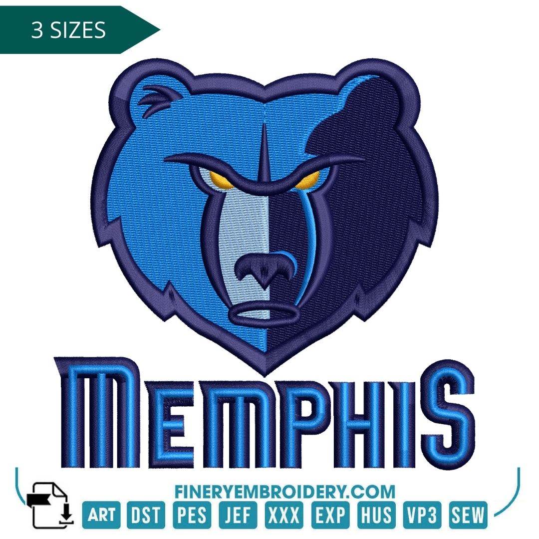 Memphis Grizzlies Embroidery Design – Fierce Team Logo in 3 Sizes - FineryEmbroidery