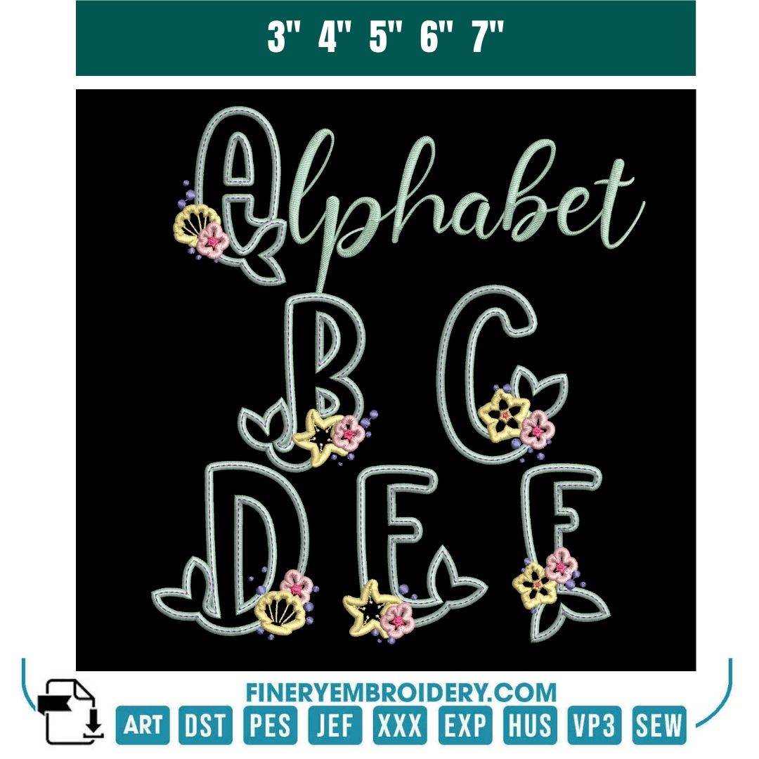 Mermaid Fantasy Embroidery Alphabet - A to Z Design Collection - FineryEmbroidery