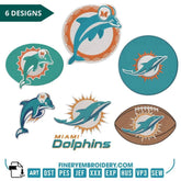 Miami Dolphins - Pack of 6 Designs - 2 sizes - Embroidery Design - FineryEmbroidery
