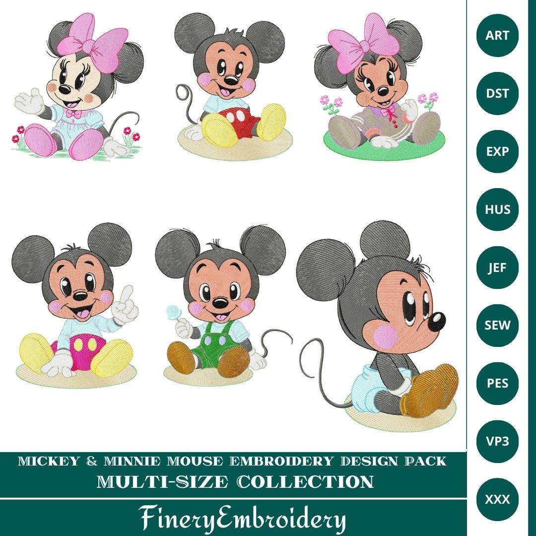 Mickey & Minnie Mouse Embroidery Design Pack – Multi-Size Collection - FineryEmbroidery