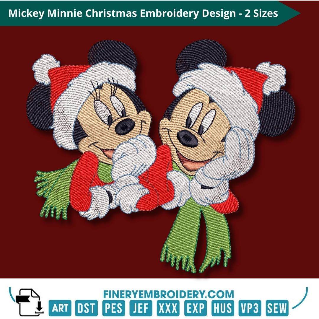 Mickey and Minnie Christmas Embroidery Design – Festive Holiday Duo - FineryEmbroidery