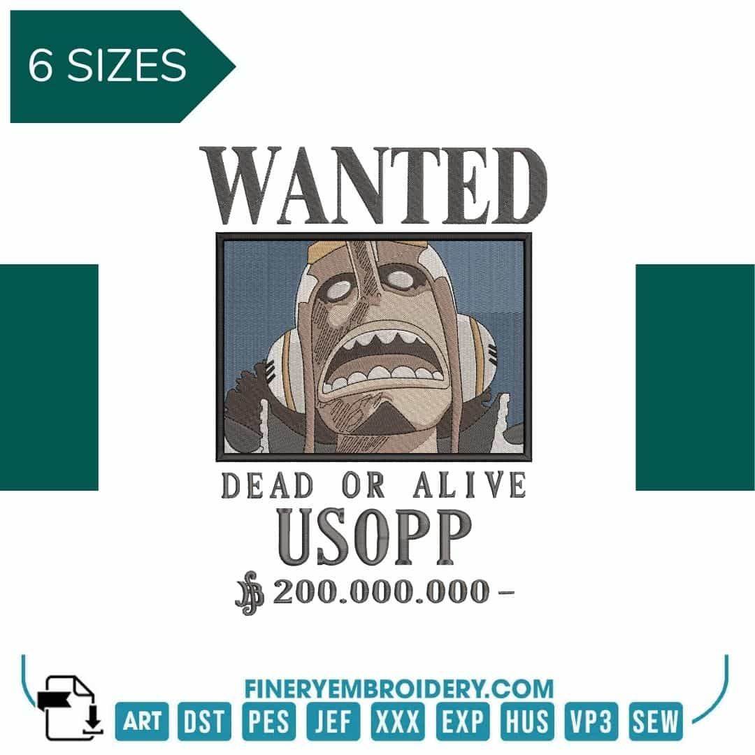 One Piece Ussop Wanted - Anime - Embroidery Design - FineryEmbroidery